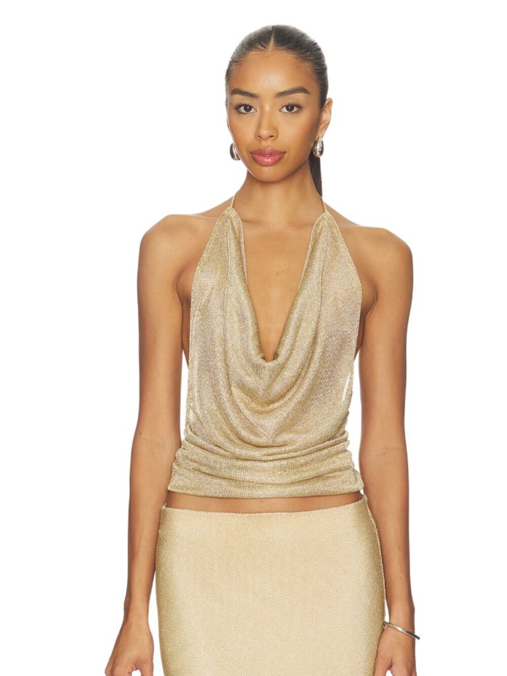 NEW Bella Venice The Elsa Top in Gold Metallic Halter Tank Cami Camisole Small